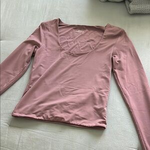 Pink Asymmetrical V-Neck Fitted Long Sleeve Blouse
